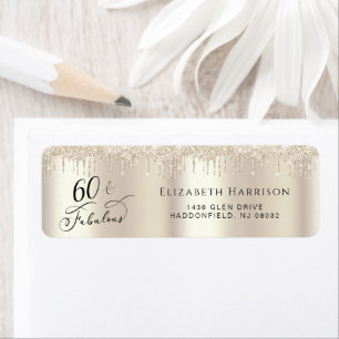 60th Birthday Gold Glitter Return Address