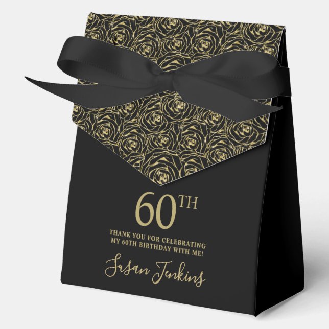 60th Birthday Gold Glitter Roses Thank You  Favour Box (Front)