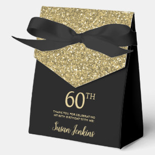 60th Birthday Gold Glitter Thank You Favour Box