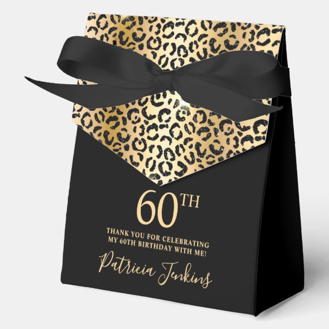 60th Birthday Gold Leopard Print Thank You  Favour Box (Front)