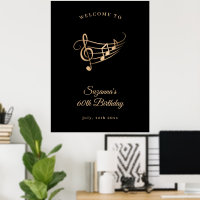 60th Birthday Gold Music Notes Elegant