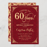 60th Birthday - Gold Red Damask