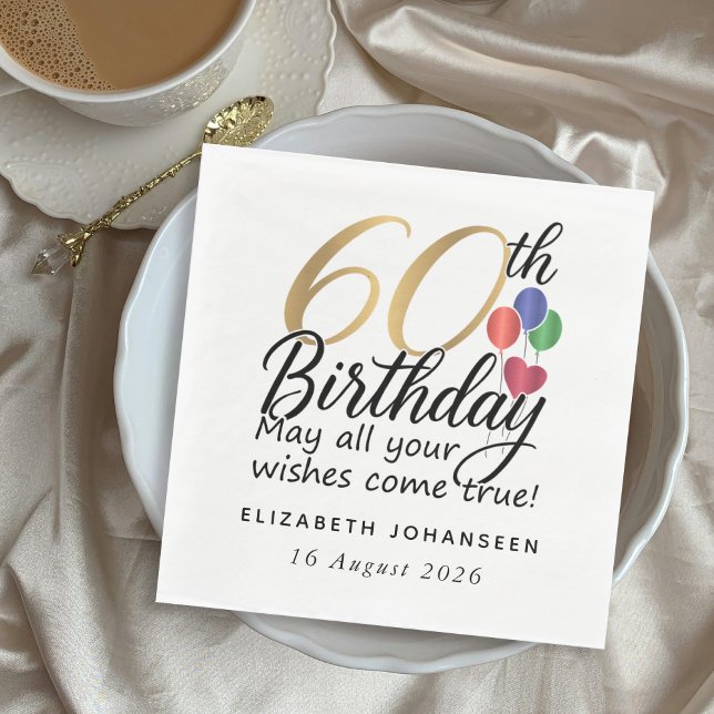60th Birthday Gold Script Modern Chic Typography Napkin (Creator Uploaded)
