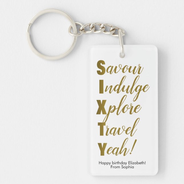 60th Birthday Gold Sixty Acrostic Key Ring (Front)