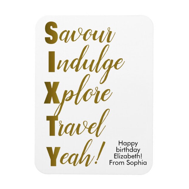 60th Birthday Gold Sixty Acrostic Magnet (Vertical)