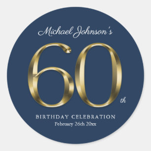 60th Birthday Gold Typography Navy Blue Custom Classic Round Sticker
