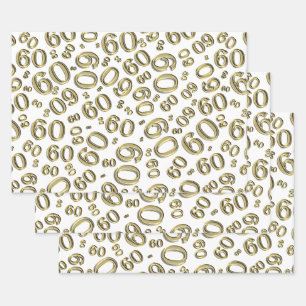 60th Birthday Gold/White Random Number Pattern 60 Wrapping Paper Sheet