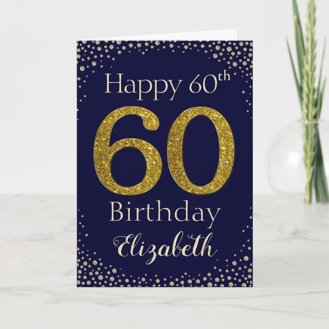 60th Birthday Golden Glitter Card (Front)