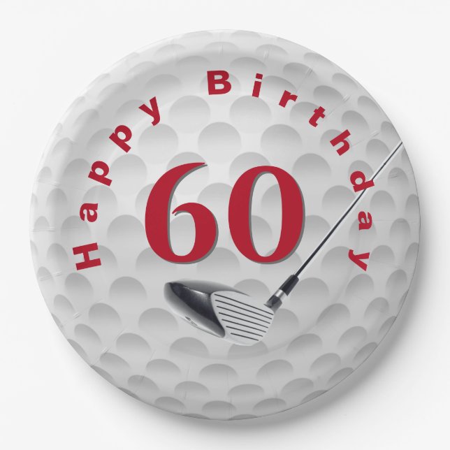 60th Birthday Golf Ball Design Paper Plate (Front)