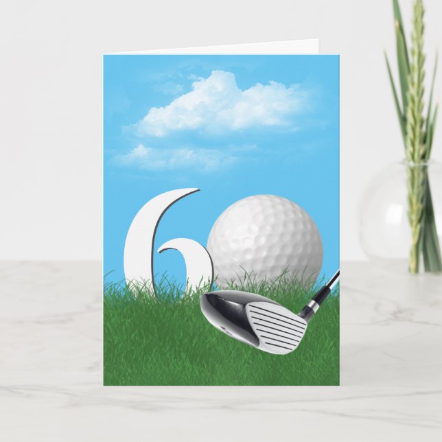 60th Birthday Golf Ball In Grass Card (Front)