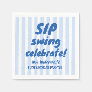 60th Birthday Golf Bold Blue Typography Stripes Napkin