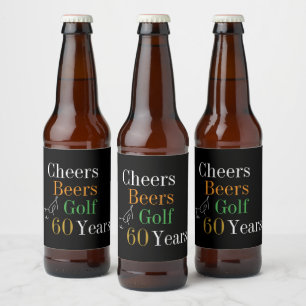 60th Birthday Golf Cheers Beers Black Gold Party Beer Bottle Label