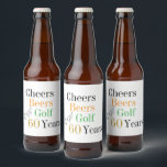 60th Birthday Golf Cheers Beers Minimal Party Beer Bottle Label<br><div class="desc">This is a cool and modern, 60th birthday, golf party design. It is a simple, minimal design, in classic black and white typography with pops of gold, orange and green. Perfect for a cool and fun, golf and beer themed, 60th birthday party, and is ideal as a birthday gift or...</div>