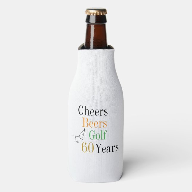 60th Birthday Golf Cheers Beers Minimal Party Bottle Cooler (Bottle Front)