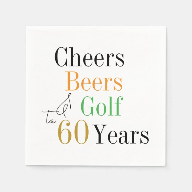 60th Birthday Golf Cheers Beers Minimal Party Napkin (Front)