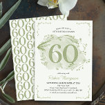 60th Birthday Green Dainty Wildflower Number 60 Invitation<br><div class="desc">60th birthday party invitation with decorative number 60. This subtle and elegant design features a watercolor wash with delicate wildflowers,  foliage and a dainty frame in shades of green.</div>