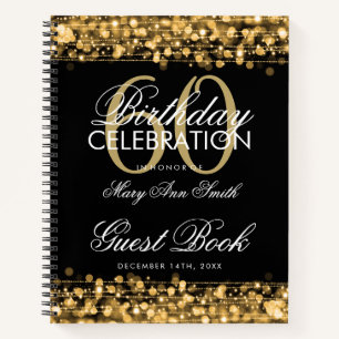 60th Birthday Guestbook Party Sparkles Gold Notebook