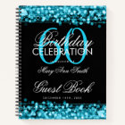 60th Birthday Guestbook Party Sparkles Teal Blue