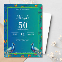 60th Birthday Indian Ethnic Green Gold Peacock