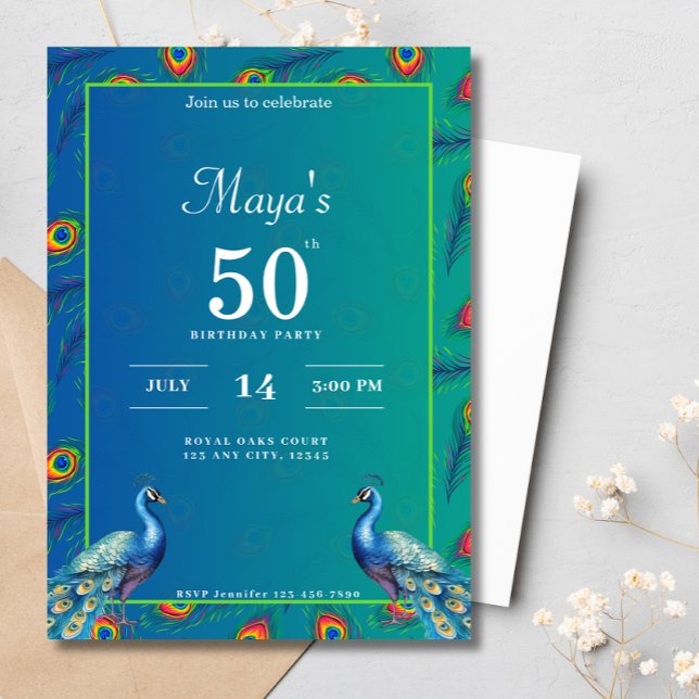 60th Birthday Indian Ethnic Green Gold Peacock Invitation (Creator Uploaded)