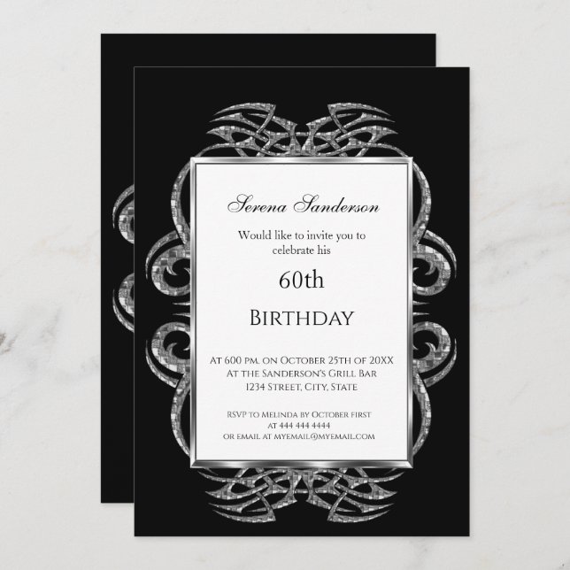 60th Birthday Invitation Black (Front/Back)