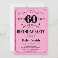 60th Birthday Invitation Black and Pink