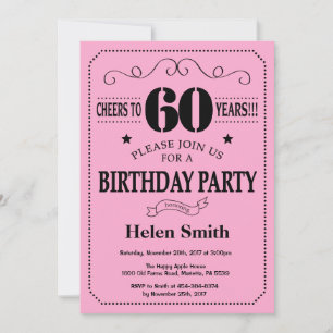 60th Birthday Invitation Black and Pink