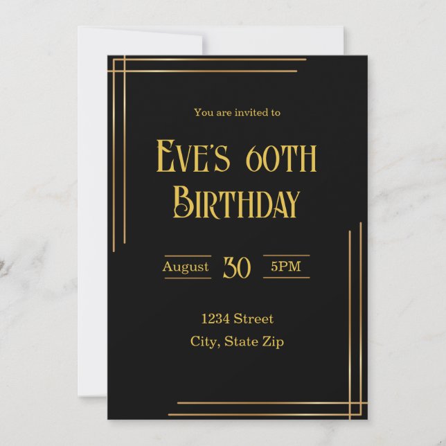 60th Birthday Invitation – Black & Gold | Elegant (Front)