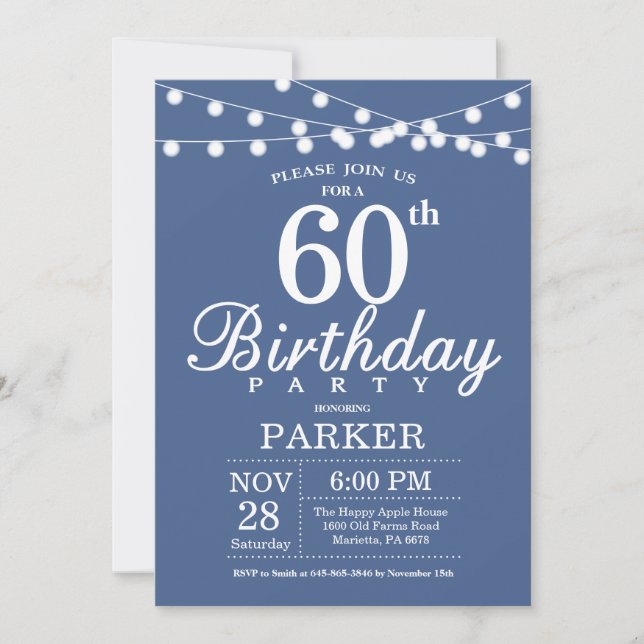 60th Birthday Invitation Blue (Front)