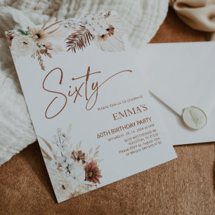 60th Birthday Invitation Boho Pampas 