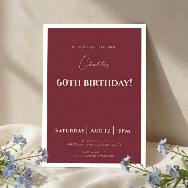 60th Birthday Invitation Burgundy Elegant (Creator Uploaded)
