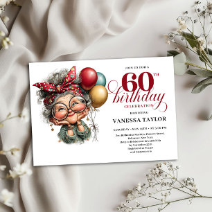 60th Birthday Invitation Card Funny Lady Design
