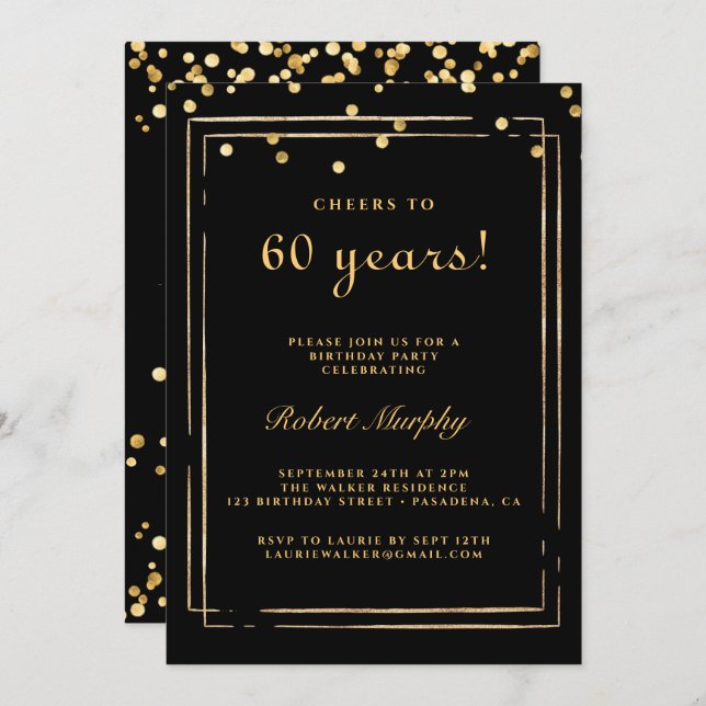 60th Birthday Invitation, Cheers To 60 Years Invitation (Front/Back)