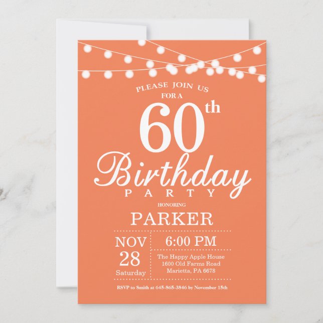 60th Birthday Invitation Coral (Front)