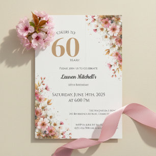 60th Birthday Invitation Elegant Gold Floral Style