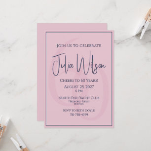 60th Birthday Invitation Elegant Navy & Pink