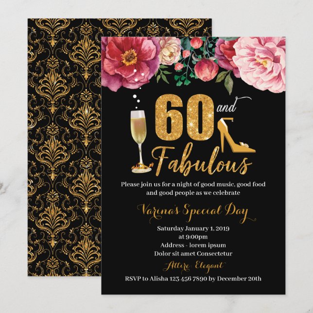 60th Birthday Invitation for Women (Front/Back)