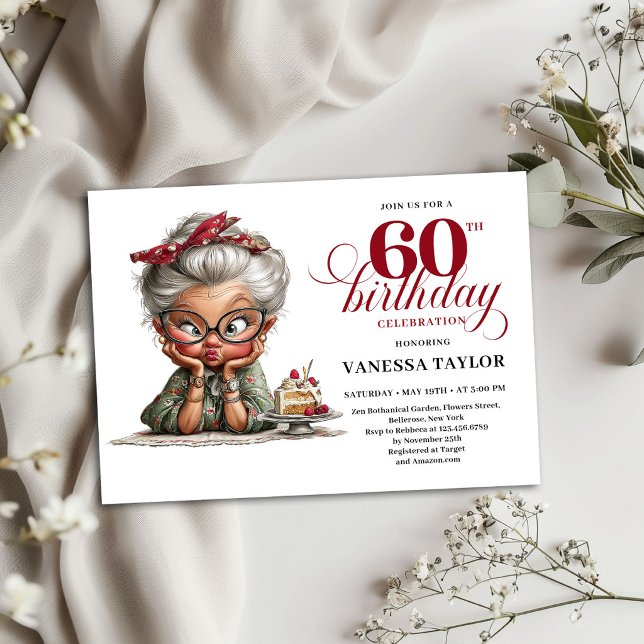 60th Birthday Invitation Funny Quirky Lady Design (60th Birthday Invitation Funny Quirky Lady Design)