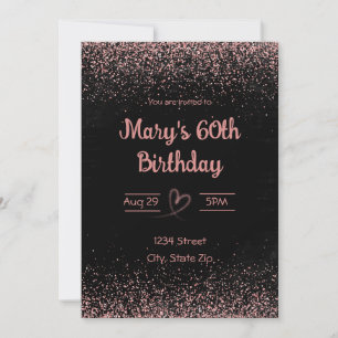 60th Birthday Invitation – Glitter Confetti   Pink