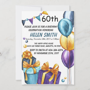 60th Birthday Invitation Gold Glitter