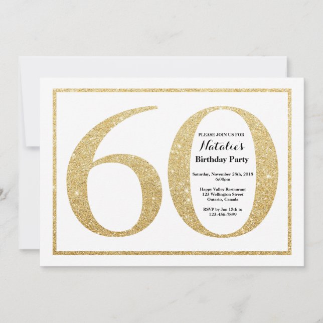 60th Birthday Invitation Gold Glitter (Front)
