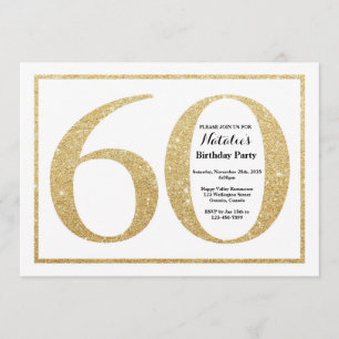 60th Birthday Invitation Gold Glitter