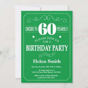 60th Birthday Invitation Green and White