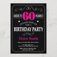 60th Birthday Invitation Hot Pink Black Chalkboard