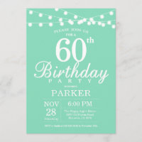 60th Birthday Invitation Mint Green