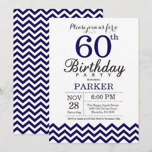 60th Birthday Invitation Navy Blue Chevron