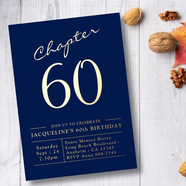60th Birthday Invitation Navy Blue Gold Foil (Creator Uploaded)