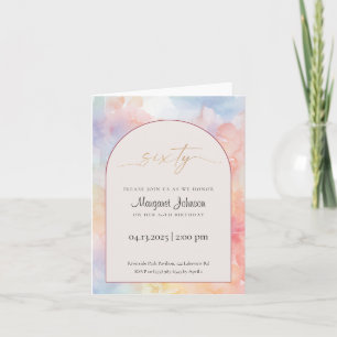 60th Birthday Invitation Pastel Watercolor Gold