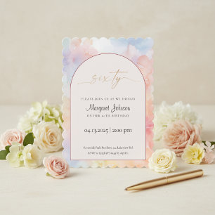 60th Birthday Invitation Pastel Watercolor Gold