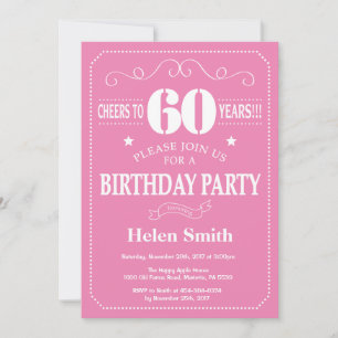 60th Birthday Invitation Pink and White
